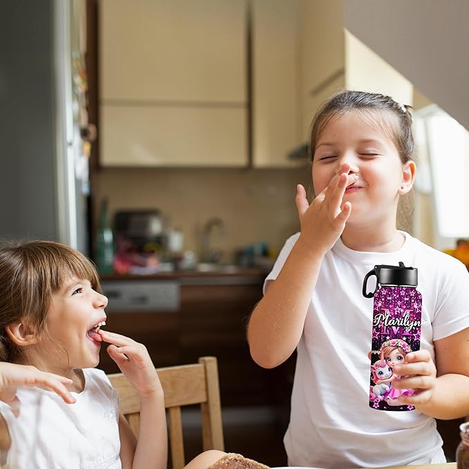 M YESCUSTOM Personalized Water Bottles for Kids with Straw Lid Custom Sports Water Bottle for School Personalized Names Stainless Steel Double Wall Insulated Cup Customized Gifts for Boy Girl Style21