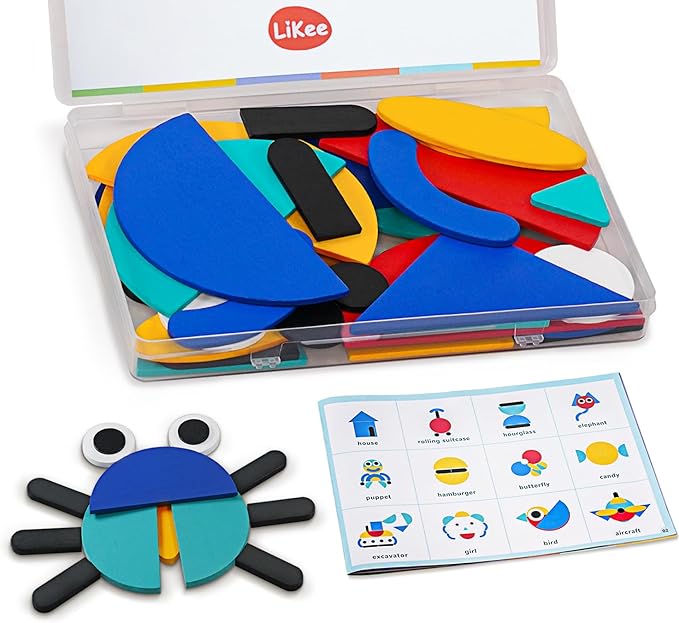 LiKee Open Ended Wooden Shape Puzzles with 36 Blocks and 60 Pattern Shapes for Toddlers 3+ Years Old, Montessori Toys Preschool Education Activity for Kids 4-8 Yrs