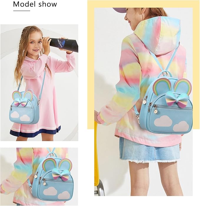 KL928 Girls Mini Backpack Bowknot Polka Dot Cute Small Daypacks Convertible Shoulder Bag Purse for Women