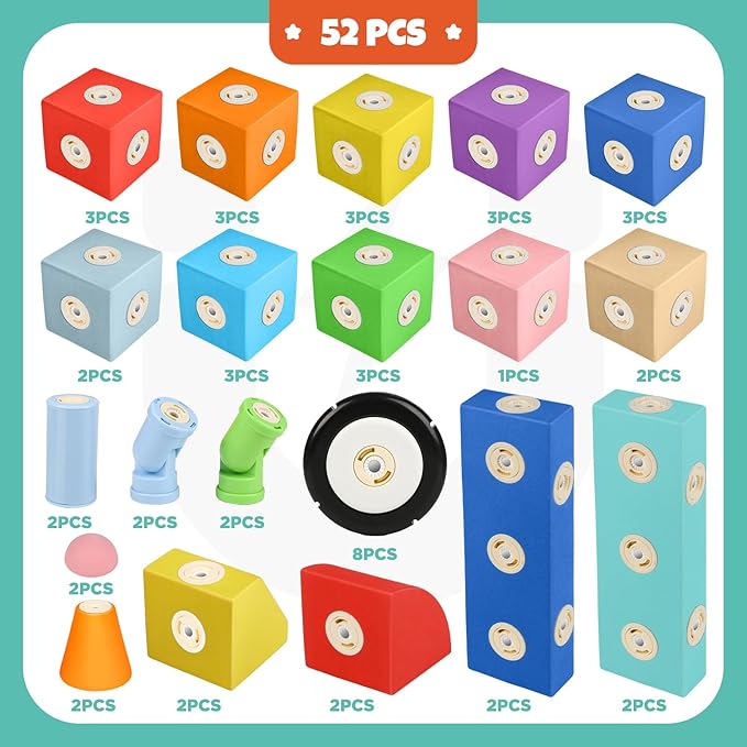 Joyfresh ABC Foam Magnetic Blocks for Toddlers, 52pcs, Building Letters Block for Kids 2 3 4 5 Years Old, Alphabet Blocks Toys Gifts for Boys Girls