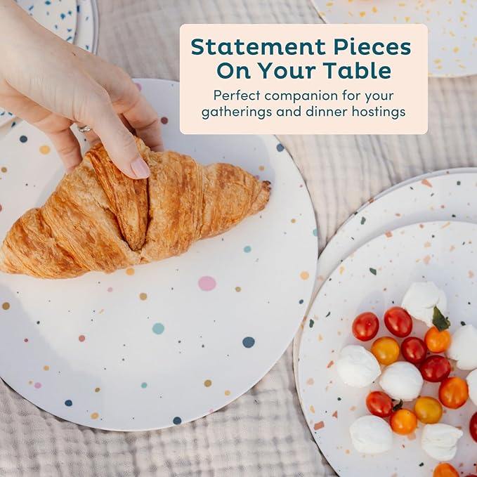 Nook Theory 4 Pack Reusable Bamboo Plates - Non-Toxic Toddler and Kids Plate, Dishwasher Safe, Not Microwavable Dinnerware (French Checks 8")