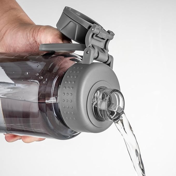 Fanhaw 32 oz Clear Water Bottle with Fast-Flow Spout Lid, BPA-Free Tritan, Wide Mouth, Leakproof, Reusable Bottle for Gym, School, Office, Travel (Gray)