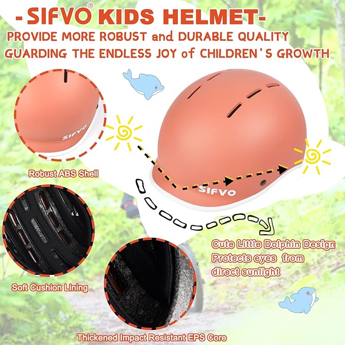 Kids Helmet, SIFVO Kids Bike Helmet Skateboard Helmet Scooter Helmet All-Round Protection Boys Girls Bike Helmet Kids to Youth Extended Visor Adjustable & Durable 51-55cm