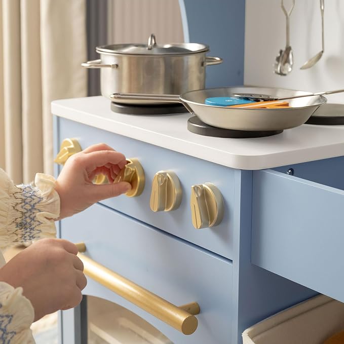 Tiny Land Play Kitchen for Kids, Wooden Toy Kitchen Set with Storage & Accessories, Toddler Kitchen Playset with Stove & Sink, Kids Kitchen Playset Gift for Ages 3-8