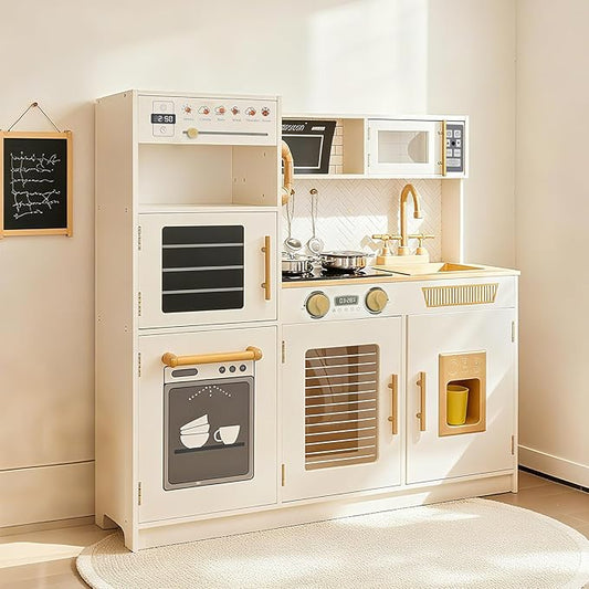 YUG Kids Play Kitchen Set with Real Lights & Sounds Toddler Kitchen Playset Including Stove, Oven, Dishwasher, Ice Maker, Pretend Kitchen Toy for Boys Girls Ages 3+, ASTM CPSIA Compliant