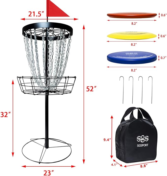 Disc Golf Basket - Portable Disc Golf Target with Heavy Duty 24-Chains Come with 6pcs Disc Golf Discs and Carry Bag, Ground Stake -Suitable for Players of All Levels - Multi Color Available