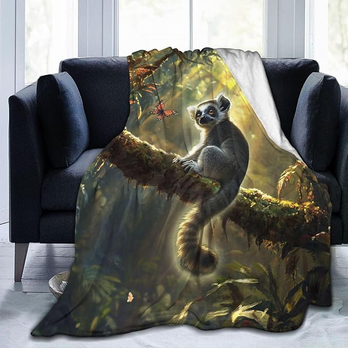 Lemur Blanket Lemurs Lovers Gifts Cozy Plush Rainforest Animal Throw Blankets Fuzzy Flannel Fleece for Girls Boys Women Men 80"X60"