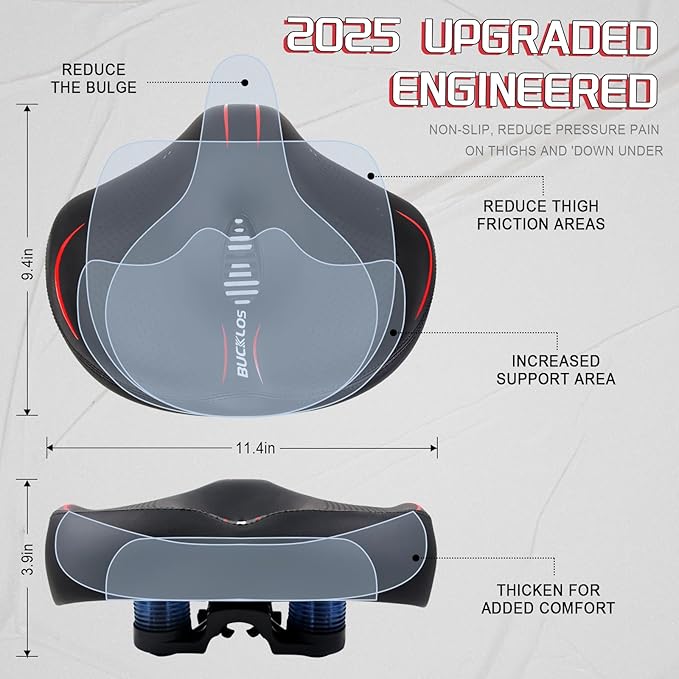 BUCKLOS New Noseless Bike Seat for Comfort Men&Women Extra Wide Bicycle Seat Cushion Oversized Comfortabele Foam Padded Bike Saddle for Peloton Exercise Bike Ebike Cruiser Bikes