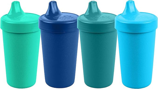 Re-Play Spill-Proof Sippy Cups - Reusable 10 Oz Set of 4, Dishwasher & Microwave Safe, Made in USA, True Blue