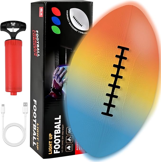 Rechargeable Glow in The Dark Football for Kids 8-12 with Pump, 4 Modes Light Up Footballs for Kids 8-12, Night Led Youth Kid Junior Beach Football, Birthday Footballs Stuff Gifts Toys