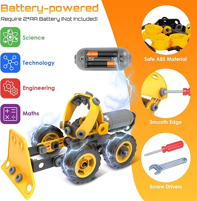 10 in 1 Kids STEM Building Toys, Electric Building Blocks Toys Set for 5 6 7 8+ Year Old Boy, Educational STEM Learning Construction Excavator Kit for Kids Age 4-8 5-7 6-8 8-10