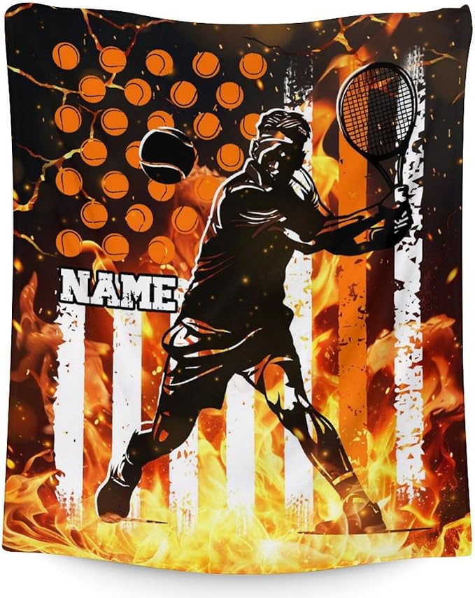 Tennis Gifts with Name for Boys, Personalized Throw Blanket for Kids Teens, Cool Sport Blankets for Tennis Lovers, Custom 40x30 Inches Throws for Lap Couch Sofa Bed
