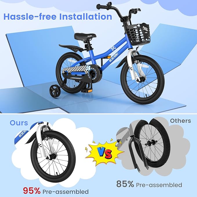 BABY JOY Kids Bike, 12 14 16 18 Inch Children Bikes for Boys Girls Age 3-8 Years w/Training Wheels, Handbrake, Coaster Brake & Removable Basket, Kids Bicycle of Multiple Colors
