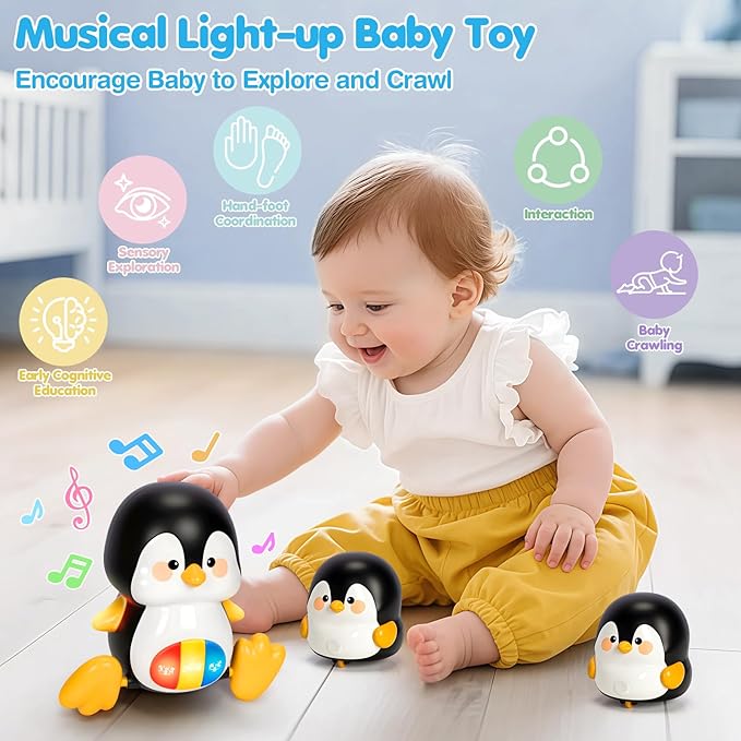 Baby Toys 6-12 Months, Musical Penguins Crawling Infant Toys, Early Learning Toy for Tummy Time with Light & Sound, Birthday Gifts for Babies Newborn Boys Girls 0-3-6 7 8 9 10 11 Months 1 Year Old