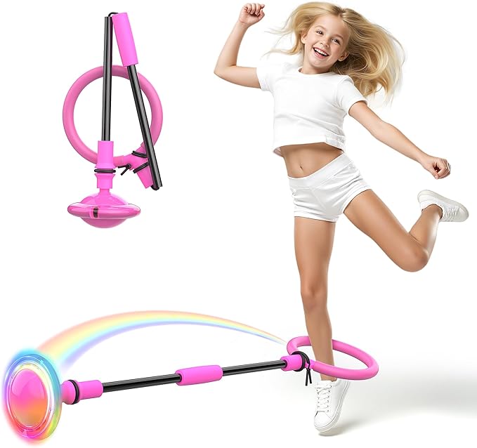 Ankle Skip Ball for Kids, Foldable Skip Ball with Colorful Flash Wheel, Indoor & Outside Game Toys, Christmas Birthday Gifts Toys for Girls and Boys Age 4 5 6 7 8 9 10 Years Old