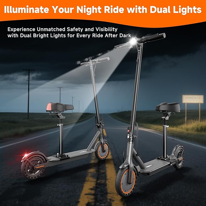 Electric Scooter, Folding E Scooter for Adults with Seat, 350W Motor, 8.5" Tire, 19MPH, 21Mile Long Range Lightweight Teens Commuting Sit Down Escooter with App, Bluetooth, Dual Brake (Seat Optional)