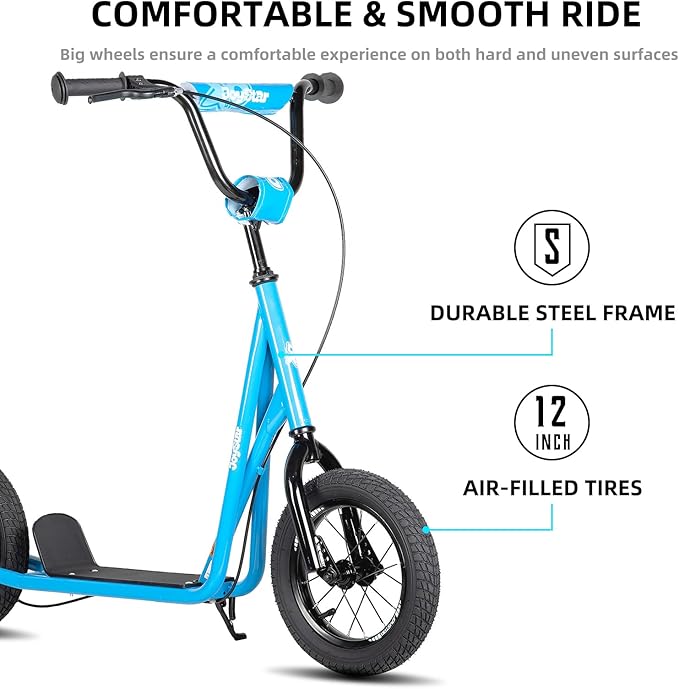 JOYSTAR Kick Scooter for Ages 5-9 Years Old Boys Girls, 12 Inch Big Wheels Scooters for Kids, Teens and Adults, Rear Brake and Adjustable Handlebar, Kids Scooter