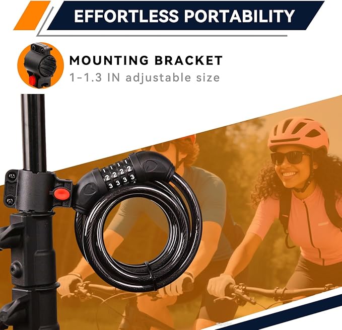 SEPOX® 4Pcs Pack 6FT Extra Long Cable Combination Bike Locks, 4 Digits Retractable Security Lock, 12mm Heavy Duty Anti-Theft Cable for Bicycle, Scooter, Gate, Outdoor Equipment, Weatherproof-Rustproof