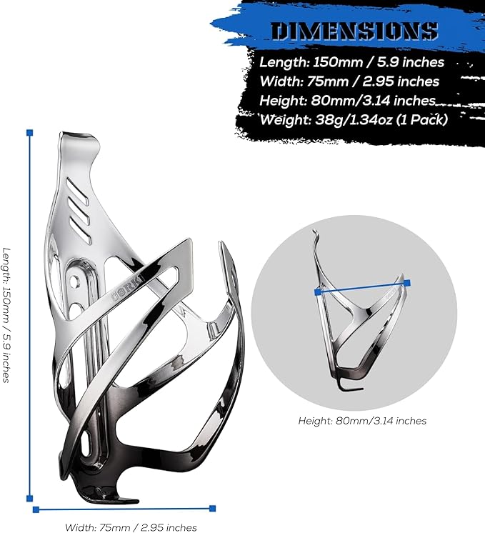 Corki Cycles Bike Water Bottle Holder Aluminum Alloy, Universal Bike Water Bottle Cage for Road, Mountain and Gravel Bikes - 1 Pack - Black Silver