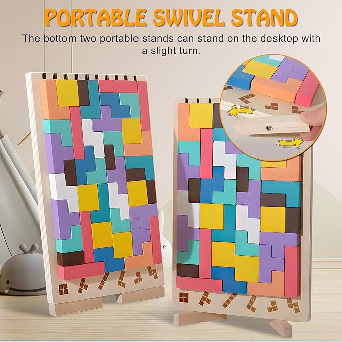 Wooden Stacking Puzzle Colorful 3D Versatile Russian Blocks for Toddlers 3-6 Years,Brain Teasers Toy Board Game Toys, Montessori Toys for 3 4 5 Year Old,Christmas Birthday Gift for Boys and Girls