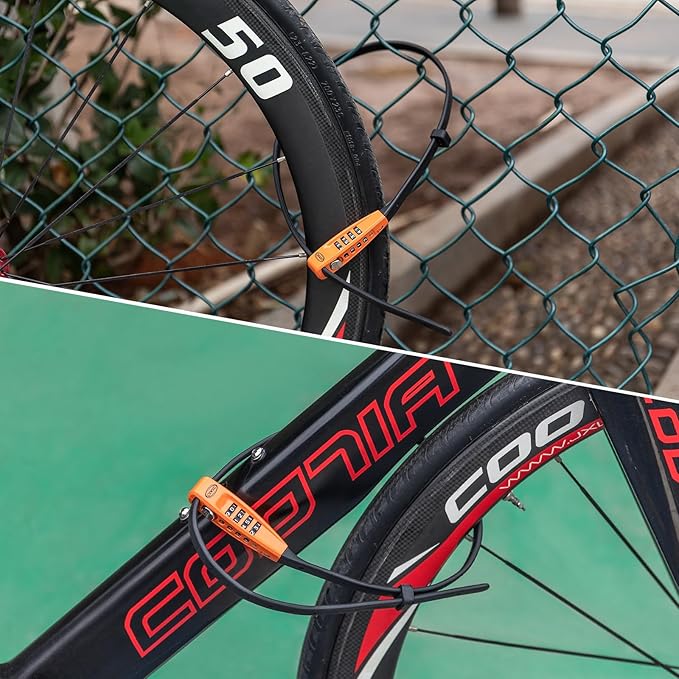 CXWXC Zip Tie Lock - 4-Digit Combo Cable Locks for Bike Motorcycle Helmet, Skateboard, Skis, Snowboard, Stroller & Cabinet - Ideal for Lightweight Security (Orange, 70CM)