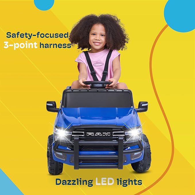 Kidzone 12V Licensed RAM 3500 Ride-On Truck for Kids, Battery Powered Electric Car w/Parent Remote Control & Manual Drive, Bluetooth, LED Lights - Black