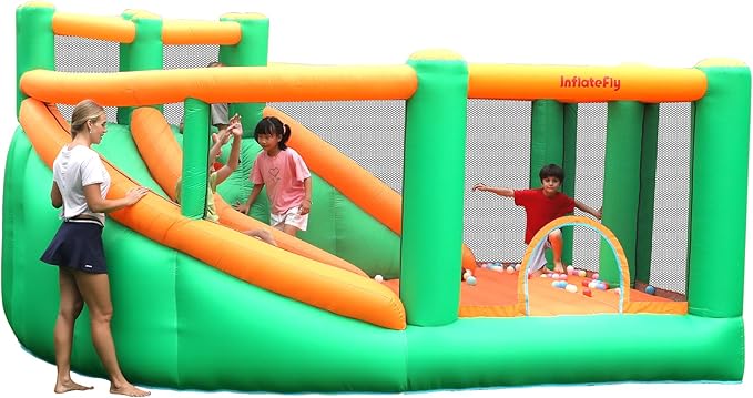 Bounce House Inflatable Bouncy Castle with Large Jumping Area Double Slide Bouncer for Kids and Toddlers