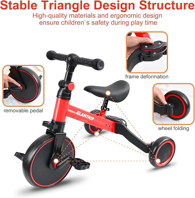 Elantrip 5 in 1 Balance Bike for 1 to 3 Years Old Kids,Toddler Tricycle Kids Trikes Tricycle, Best Toys for Boy & Girl, Balance Training,Adjustable Seat and Removable Pedal