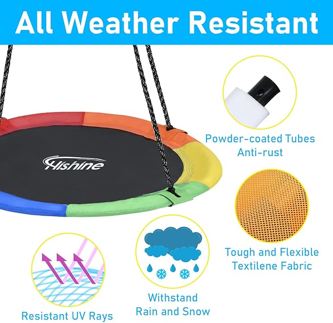 43 inch Saucer Tree Swing for Kids,Durable Textilene Round Swing Heavy Duty, Waterproof and All-Weather Resistant,Swivel,Adjustable Strong Ropes,Easy to Install,Outdoor Playground Backyard