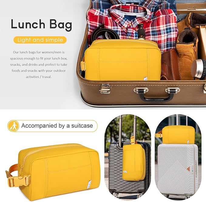 NOL Natural Organic Lifestyle Freezable Snack Bag, Leakproof Cooler Lunch Bag, Reusable, Zip Closure with Buckle Handle Nylon Waterproof Snack Box for Work Travel-Earth-yellow