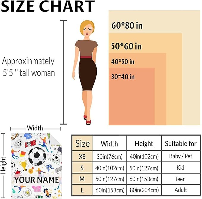 Personalized Soccer Blanket for Soccer Lovers - 60x80 Inches Twin Size - Soft Fuzzy Cozy Throws Gifts for Team Players - Colorful Sports Throw Blanket for Couch, Living Room & Bed