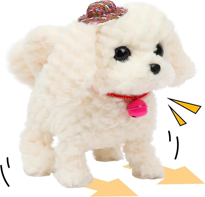 Cuteoy Walking White Dog Stuffed Animal Talking Wagging Nodding Educational Plush Puppy Toy Electric Interactive Animated Plushies for Girls Boys Birthday