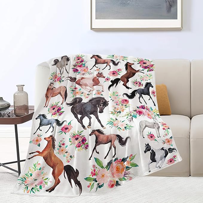 Horse Blanket Horse Throw Blanket Gifts for Girls Women Kids Boys Adults Man Super Soft Cozy Plush Fluffy Fuzzy Fleece Blanket Decor 50''X60''