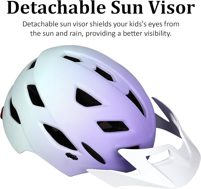 Kids Bike Helmet, Youth Toddler Boys Girls Helmets, 2 Size Adjustable for Ages 2-3-5-8-14 Years, Child Helmet with Visor and LED Light, Lightweight Multi-Sport Bicycle Scooter Cycling Helmets