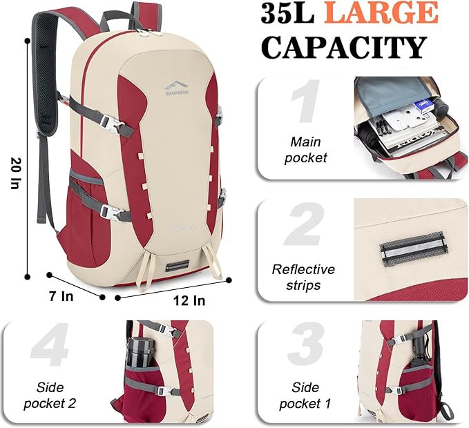 Hiking Backpack,Large 35L Travel Backpacks for Men Women,Water Resistant Ultra Lightweight Foldable Packable Camping Daypack for Outdoor Sports