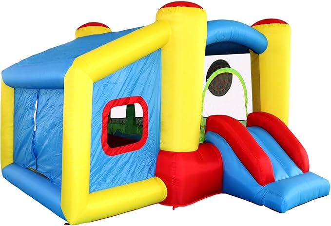 Inflatable Bounce House with Blower, Jumping Castle Slide, Kids Bouncer with Ball Pit, Basketball Rim, Dart Target Game