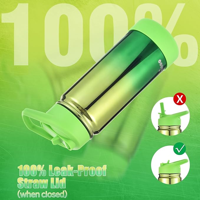 Mininoo Kids Water Bottle for School, 16oz Metal Insulated Water Bottle Kids with Straw Lid for Girls, Boys