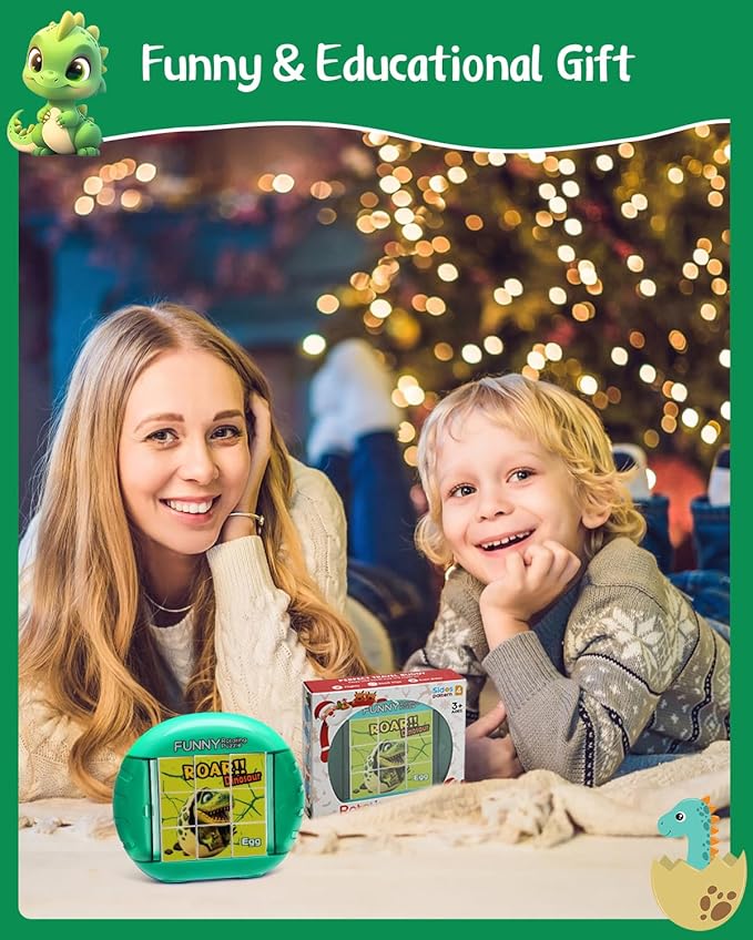 Rotating 3D Puzzle for Kids 3 4 5 6 7 Year Old, 4 Puzzles in 1, Handheld Game Fidget Toys for Travel, Cars & Plane, Fine Motor Skills Developing (Roar Dino Squad)