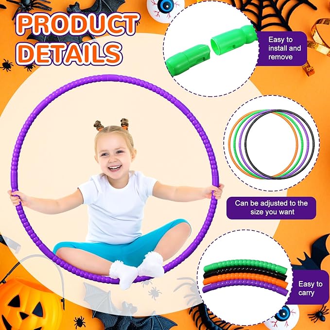 Sratte 12 Pcs Toy Hoop for Kid Detachable Adjustable Toy Hoop Colored Exercise Ring Plastic Circle for Kid Teen Gymnastics Equipment Require Self Assembly(28 Inch,4 Solid Colors)