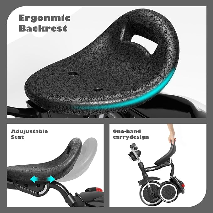 Glaf Toddler Bike for 2-5 Year Olds Tricycle for Toddler 1-3 Kids Tricycle Baby Bike with Adjustable Seat and Storage Basket Kids Trike Toys & Birthday Gifts for 1+ Years Old Boys Girl (Black)