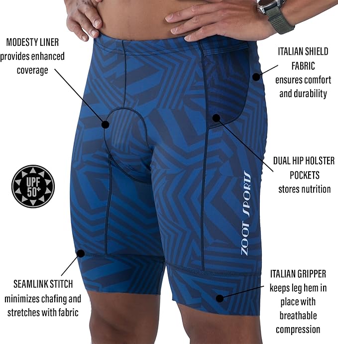Zoot Men’s LTD 9-Inch Triathlon Shorts, Endurance Cycle Padded Shorts, for Swim, Bike, Run with Quick Drying UPF 50 + Fabric
