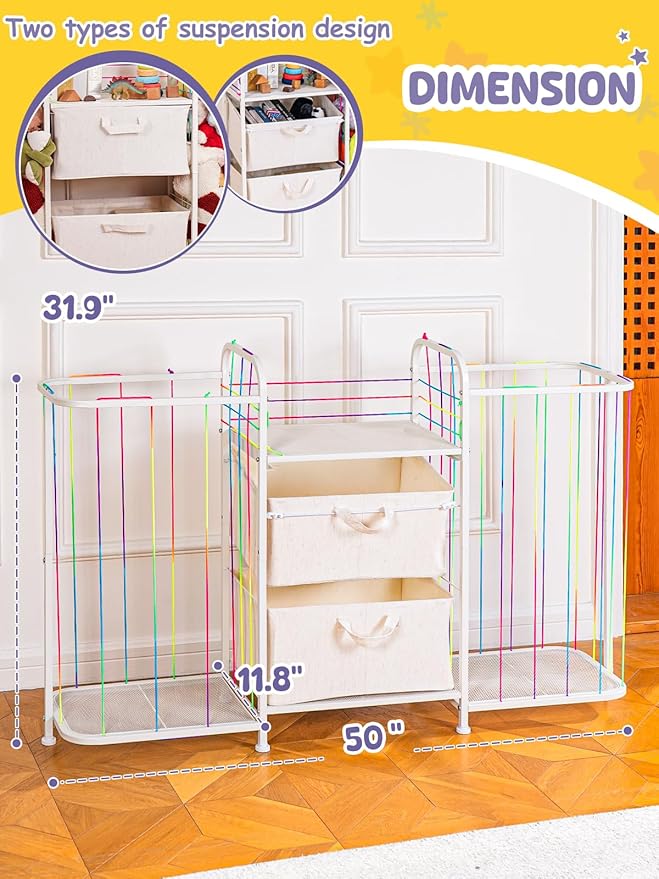 VBABY Kids Bookshelf and Toy Storage, Large 3-in-1 Book Shelf for Kids Rooms, Toddler Stuffed Animal Zoo, Toy Storage Organizer for Playroom, Montessori Bookshelf for Nursery, White