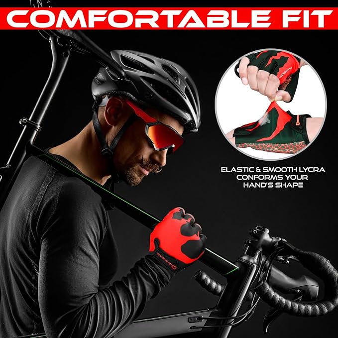 Cycling Gloves Half Finger Unisex Padded Grips Palm Bicycle Summer MTB Bike Gloves for Men Women Non-Slip Fingerless Short Mountain Bike Sports Hiking Climbing Gym