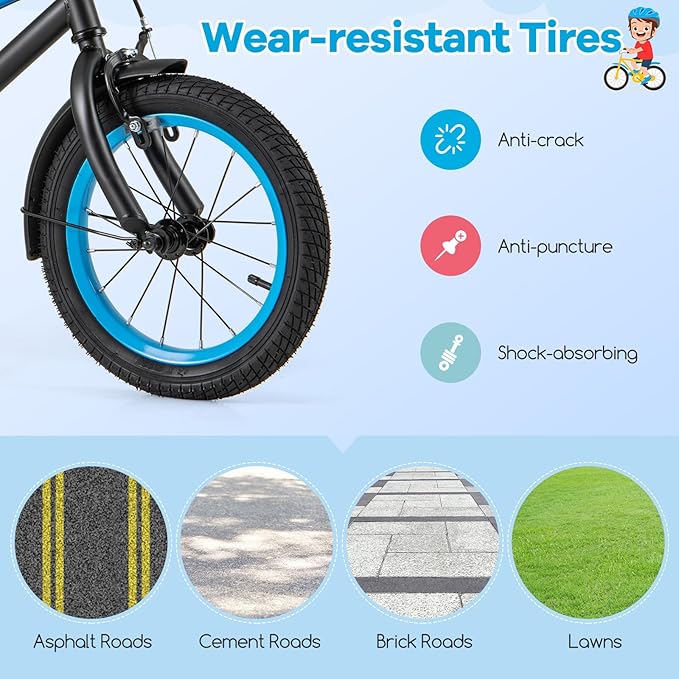 BABY JOY Colorful Macarons Kids Bike, 12 14 16 18 Inch Sporty Children's Bicycle with Training Wheels, Adjustable Handlebar & Saddle, Handbrake & Coaster Brake, Boys Girls Bike for 3-8 Years Old