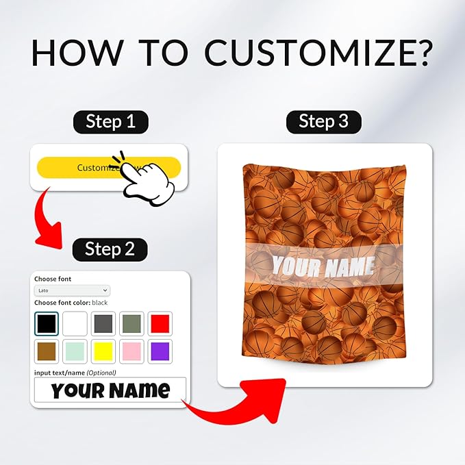 Personalized Basketball Gifts for Boys, Basketball Blanket for Girls Boys, Sport Throw Blankets for Team, Kids Throws for Couch Bed, Fleece Throw Present Ideas (50x60 Inch)