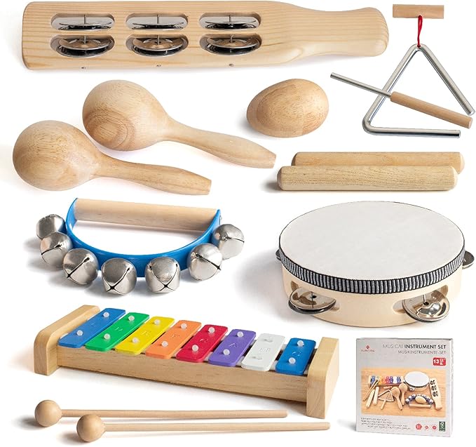 MUSICUBE Musical Instrument Set for Toddler Baby Kid Wooden Percussion Instrument Musical Toys Xylophone Maracas Egg Shaker Tambourine Triangle Instrument for Boys Girls Aged 3+ Choice