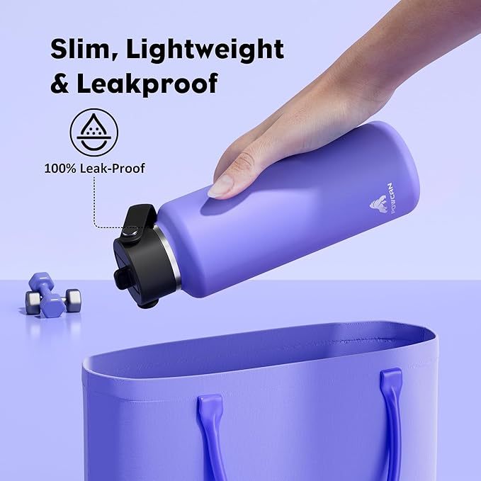 POWCAN 18oz Travel Water Bottle: Leakproof, Keep Cold 24H, BPA-Free, Lid with Handle, Insulated Water Bottle with Straw for School, Outdoors, Running, Camping, Gym, Playground, Teens (Violet's Tale)