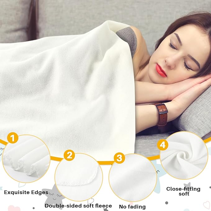 Newwiee 48 Pcs Fleece Throw Blankets Bulk Outdoor Wedding Guest Gifts Soft Lightweight Sleepover Lap Blankets Pet Home Sofa Couch Office Donation Homeless, 50 x 60 Inch (White)