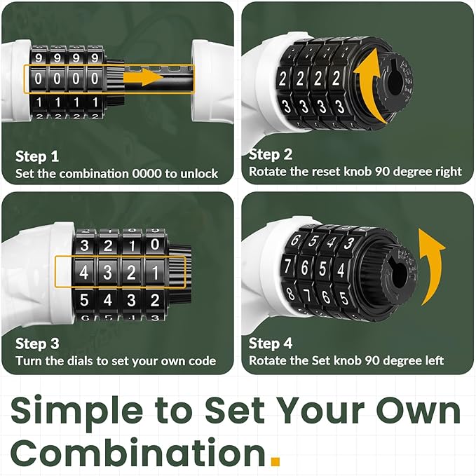 Titanker Bike Lock, Bicycle Lock 4 Feet Cable Lock 1/2 Inch Resettable Bike Lock Combination with Mounting Bracket, Bike Accessories for Bicycle, Electric Scooter, Motorcycle