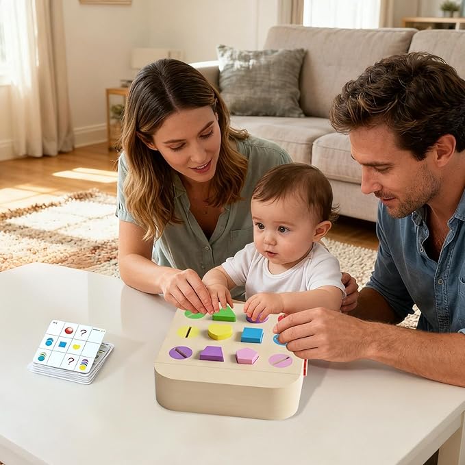 Wooden Shape Sorter Toy - Wood Shape Matching Toys Educational Color Sorting Games - for Preschool Learning Activity Baby Girl Toddler Boy Kid Birthday